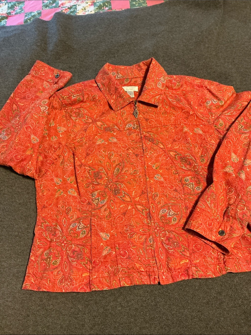 Cotton and linen Paisley Rust-orange Zip-Front Jacket